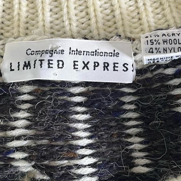 Vtg 80s Limited Express Sweater Women’s M Nordic Fair Isle Cream Black Gray - Picture 7 of 9
